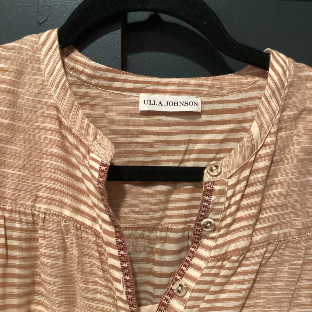 ULLA JOHNSON FIORA long sleeve tie STRIPED fawn tan shirt dress  Size 2 - Picture 5 of 11